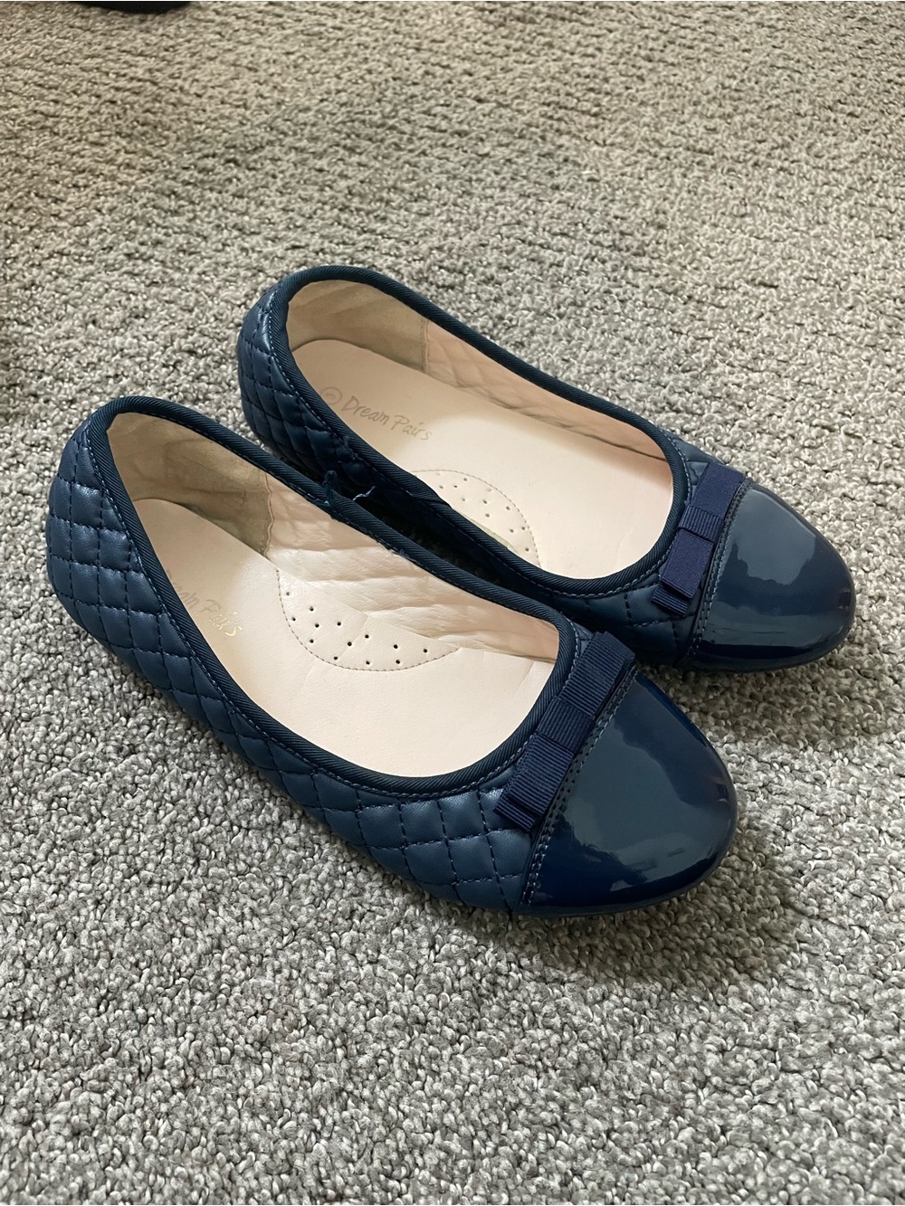 Dream Pairs Quilted Navy Ballet Flats with Patent Cap Toe and Bow